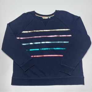 Boden Dark Blue Top with Rainbow Foil Trim Size Large NWOT